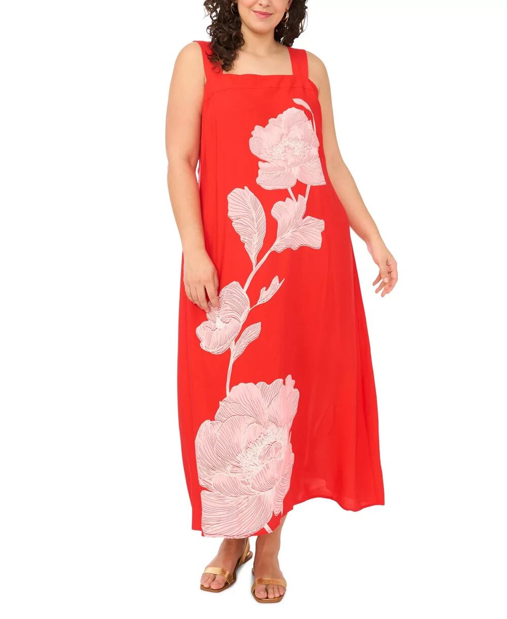 Vince Camuto Plus Size Floral Square-Neck Sleeveless Maxi Dress Red Size 1X 3799